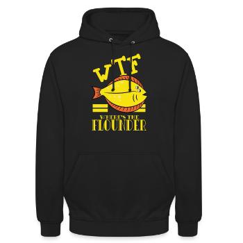 Ein FlunderTShirtEntwurf, der sagt "WTF! Wo ist - Unisex Hoodie - Schwarz - Vorne - Alina (178cm) & Michal (187cm)