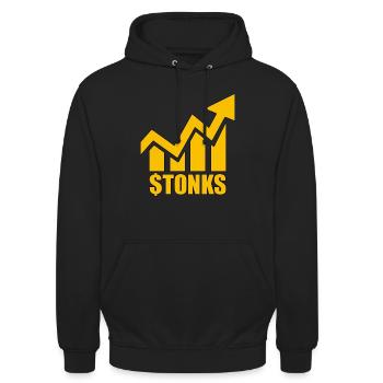 Stonk Meme Yellow Money Stock Exchange - Unisex Hoodie - black - Front - Alina (178cm) & Michal (187cm)