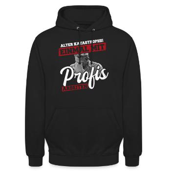 Alter Katastrophe Einmal mit Profis Arbeiten Shirt - Unisex Hoodie - Schwarz - Vorne - Alina (178cm) & Michal (187cm)
