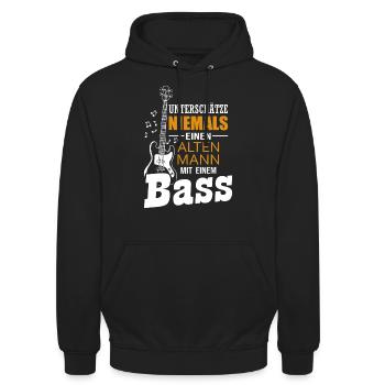 Bass Alter Mann Bassist Bassgitarre Geschenk - Unisex Hoodie - Schwarz - Vorne - Alina (178cm) & Michal (187cm)