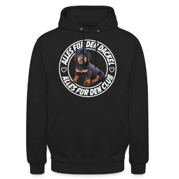 Alles für den Dackel Alles für den Club - Unisex Hoodie - Schwarz - Vorne - Alina (178cm) & Michal (187cm)