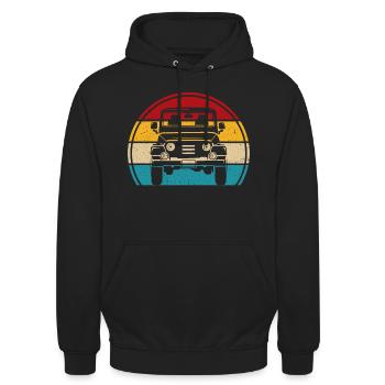 Retro Offroad SUV 4x4 Geländewagen - Unisex Hoodie - Schwarz - Vorne - Alina (178cm) & Michal (187cm)