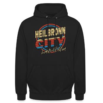 Heilbronn Deutschland Stadt Schrift 80er Stil - Unisex Hoodie - Schwarz - Vorne - Alina (178cm) & Michal (187cm)