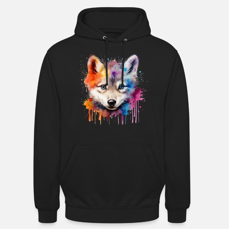 wolf, gray wolf, wolf cub - Unisex Hoodie - black
