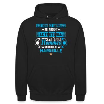 les vrais hommes regardent marseille club de foot - Sweat-shirt à capuche unisexe - noir - Devant - Alina (178cm) & Michal (187cm)