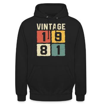 Vintage 1981 Geboren 1981 - Unisex Hoodie - Schwarz - Vorne - Alina (178cm) & Michal (187cm)