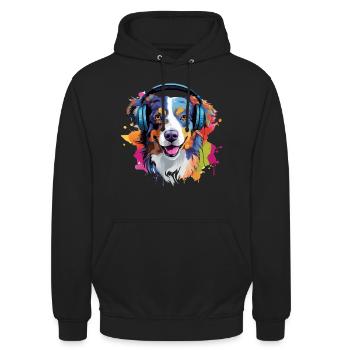 Berger australien coloré avec des écouteurs - Sweat-shirt à capuche unisexe - noir - Devant - Alina (178cm) & Michal (187cm)