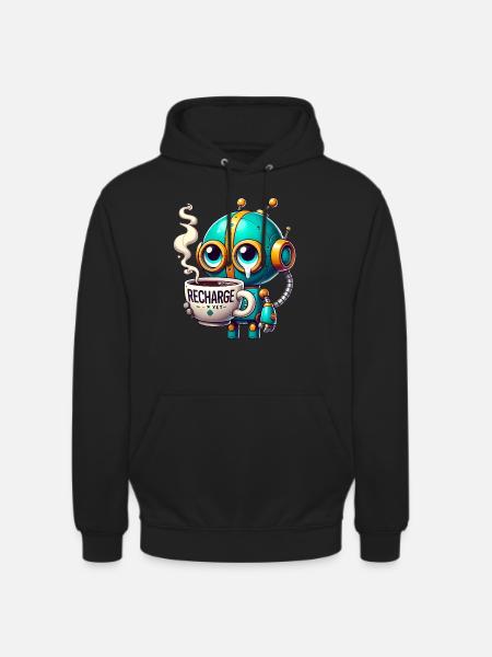 CoffeeFueled Robot Recharge Mode - Unisex Hoodie - black
