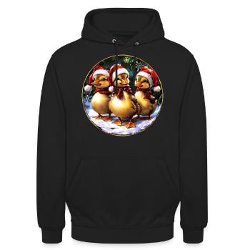 Entchen Weihnachtsmann - Unisex Hoodie - Schwarz - Vorne - Alina (178cm) & Michal (187cm)