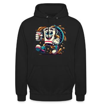 Lustige Kaffeetasse Cartoon Splash - Unisex Hoodie - Schwarz - Vorne - Alina (178cm) & Michal (187cm)