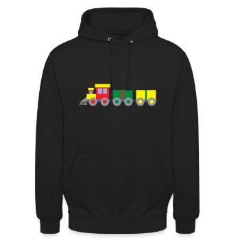 Bunter Spielzeug Zug - Unisex Hoodie - Schwarz - Vorne - Alina (178cm) & Michal (187cm)