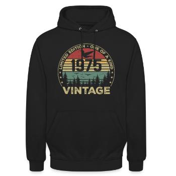 Jahrgang 1975 Original 1975 Retro Geburtstag 1975 - Unisex Hoodie - Schwarz - Vorne - Alina (178cm) & Michal (187cm)