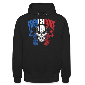 FRENCHCORE SKULL TÊTE DE MORT FRANCE - Sweat-shirt à capuche unisexe - noir - Devant - Alina (178cm) & Michal (187cm)