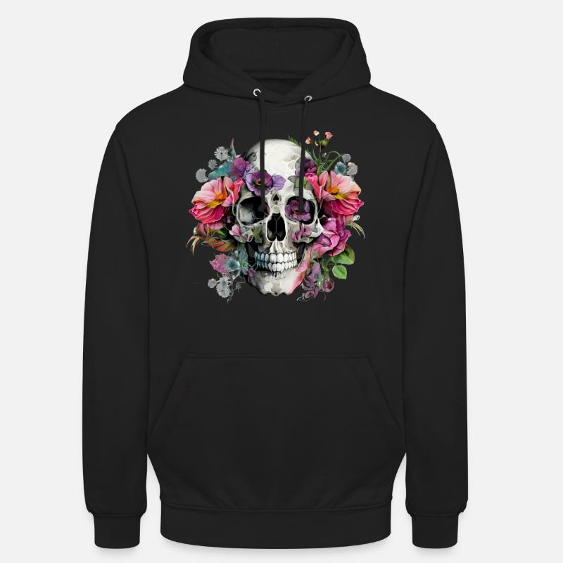 Crâne de fleurs - Sweat-shirt à capuche unisexe - noir