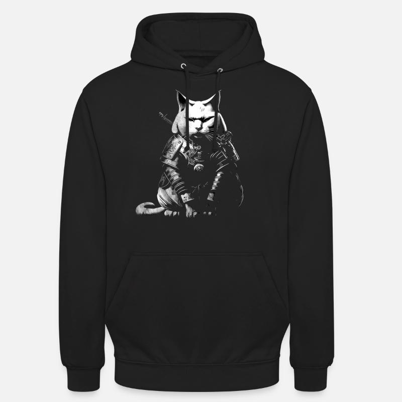 Chat samouraï cool - Sweat-shirt à capuche unisexe - noir