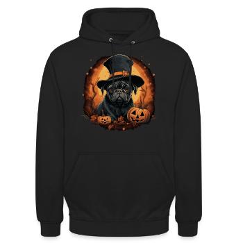 Niedlicher Halloween Mops - Unisex Hoodie - Schwarz - Vorne - Alina (178cm) & Michal (187cm)
