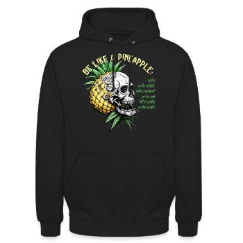 Pineapple Skull / Totenkopf Ananas / Frucht FS0208 - Unisex Hoodie - Schwarz - Vorne - Alina (178cm) & Michal (187cm)