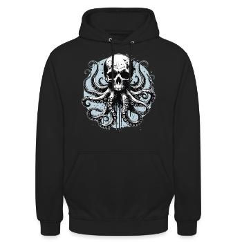 Oktopus Skull / Totenkopf Tintenfisch Krake FS0239 - Unisex Hoodie - Schwarz - Vorne - Alina (178cm) & Michal (187cm)