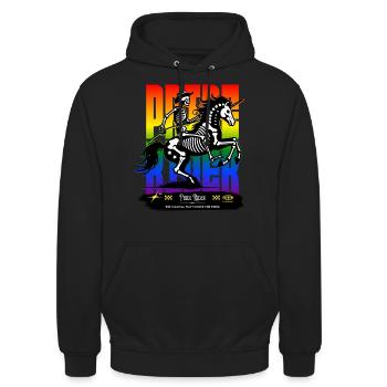 Pride rider Skull // Skelett-Cowboy Einhorn FS0240 - Unisex Hoodie - Schwarz - Vorne - Alina (178cm) & Michal (187cm)