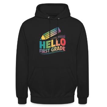 Hello First Grade - Unisex Hoodie - black - Front - Alina (178cm) & Michal (187cm)