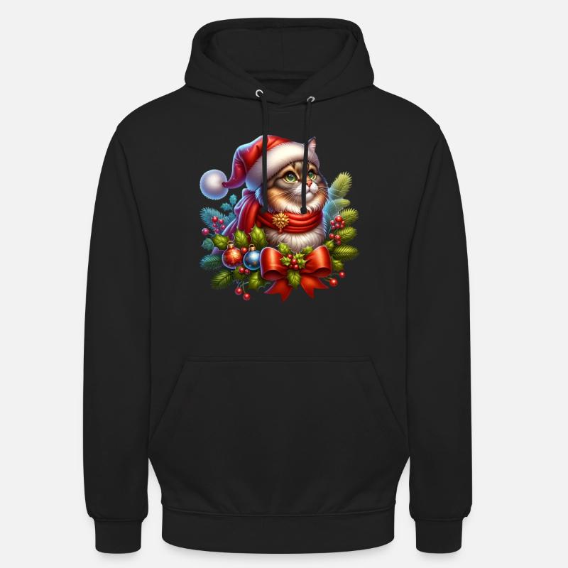 Couronne de Noël chat - Sweat-shirt à capuche unisexe - noir