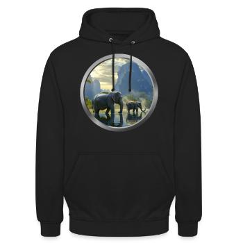 Elephant Animal - 2 - Unisex Hoodie - black - Front - Alina (178cm) & Michal (187cm)