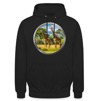 Giraffe Animal - 2 - Unisex Hoodie - black - Front - Alina (178cm) & Michal (187cm)