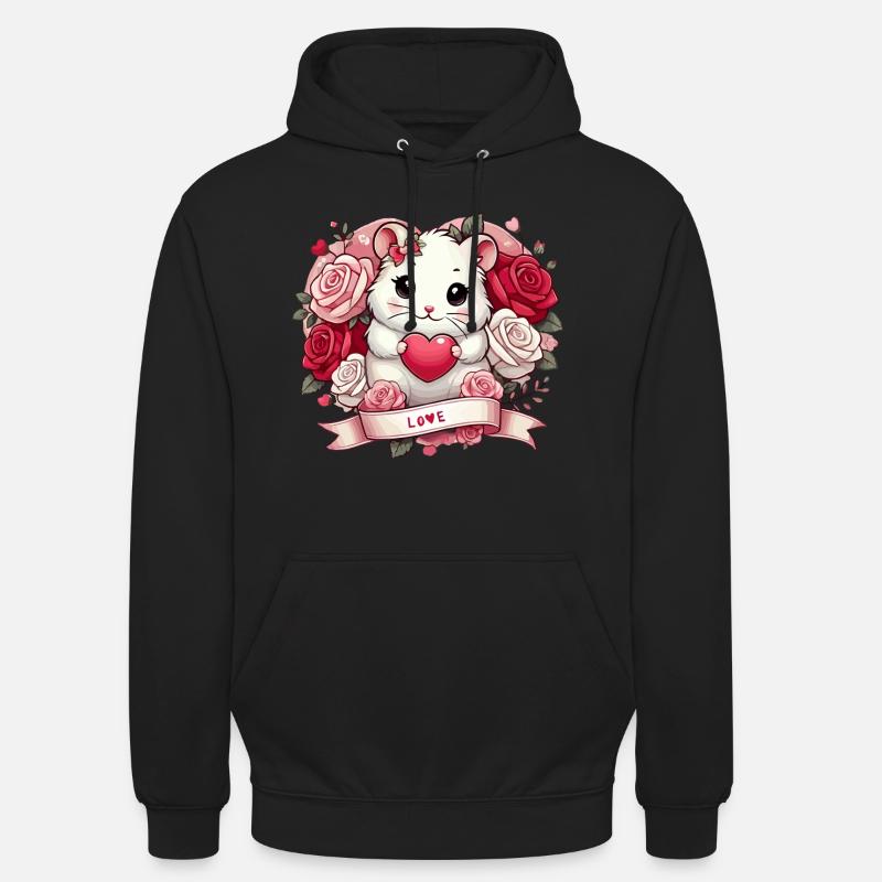 Romantischer Hamster mit Rosen - Unisex Hoodie - Schwarz