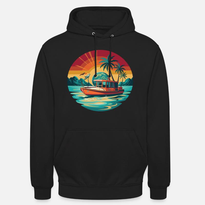 Retro Boat Sunset Tropics - Sweat-shirt à capuche unisexe - noir