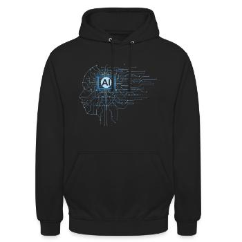 KI künstliche Intelligenz Form eines Kopf Umriss - Unisex Hoodie - Schwarz - Vorne - Alina (178cm) & Michal (187cm)