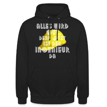Ingenieur Bauingenieur Sprüche Helm - Unisex Hoodie - Schwarz - Vorne - Alina (178cm) & Michal (187cm)