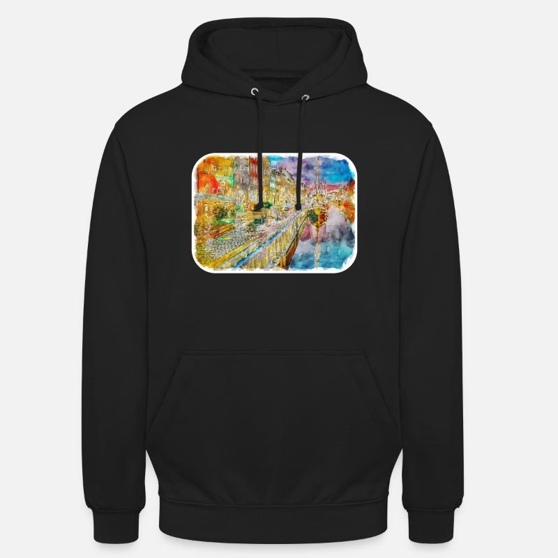 Copenhague Danemark Aquarelle Sketch Illustration - Sweat-shirt à capuche unisexe - noir
