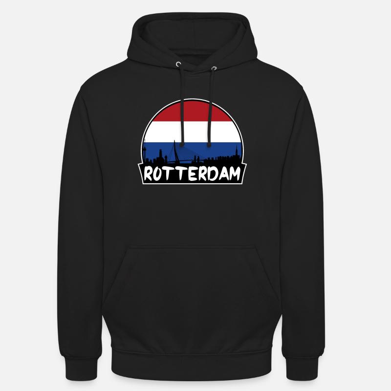 Rotterdam Pays-Bas Flag Skyline Silhouette - Sweat-shirt à capuche unisexe - noir