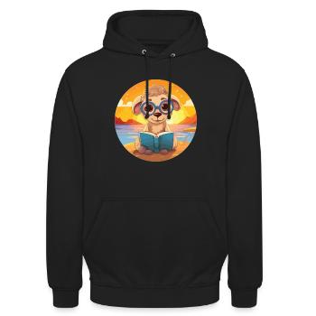 Schaf Niedlich Lustige Karikatur Kawaii Buch Strand - Unisex Hoodie - Schwarz - Vorne - Alina (178cm) & Michal (187cm)