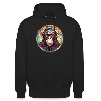 Schimpanse bunte Aquarell-Tierillustration - Unisex Hoodie - Schwarz - Vorne - Alina (178cm) & Michal (187cm)