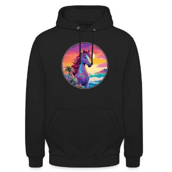 Pony Buntes Aquarell Cartoon Kawaii Tier - Unisex Hoodie - Schwarz - Vorne - Alina (178cm) & Michal (187cm)