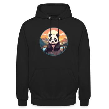 Panda Colorful Watercolor Cartoon Kawaii Animal - Unisex Hoodie - black - Front - Alina (178cm) & Michal (187cm)
