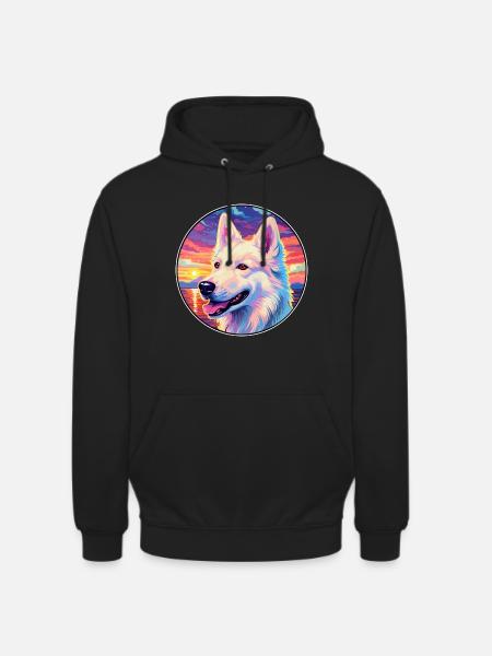Chien de berger blanc race coloré dessin animé Watercol - Sweat-shirt à capuche unisexe - noir