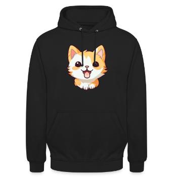 Pixie Bob Katze Cartoon Aquarell Illustration - Unisex Hoodie - Schwarz - Vorne - Alina (178cm) & Michal (187cm)