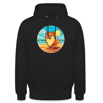 Spitz chien race dessin animé Kawaii Clipart aquarelle - Sweat-shirt à capuche unisexe - noir - Devant - Alina (178cm) & Michal (187cm)