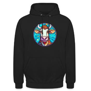 Vache vitrail coloré dessin animé Kawaii Animal - Sweat-shirt à capuche unisexe - noir - Devant - Alina (178cm) & Michal (187cm)