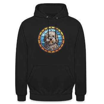 Puli chien race vitrail aquarelle colorée - Sweat-shirt à capuche unisexe - noir - Devant - Alina (178cm) & Michal (187cm)