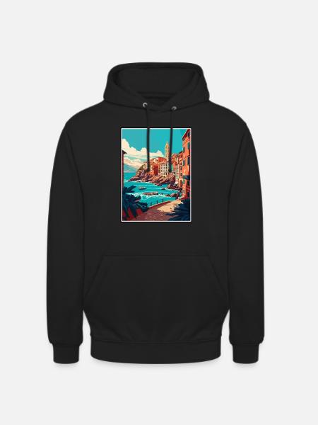 Genova Italia Vintage Travel Poster WPA Souvenir - Felpa con cappuccio unisex - nero