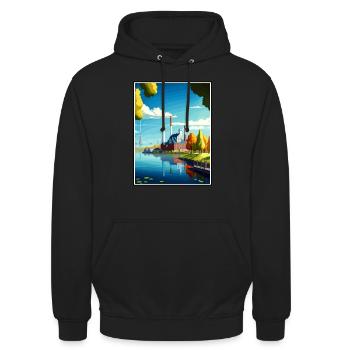 Wolfsburg Germany Vintage Travel Poster Souvenir - Unisex Hoodie - black - Front - Alina (178cm) & Michal (187cm)