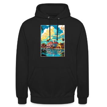 Melbourne Florida Vintage Reiseposter Souvenir - Unisex Hoodie - Schwarz - Vorne - Alina (178cm) & Michal (187cm)