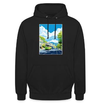 Christchurch Neuseeland Vintage Reiseposter WPA - Unisex Hoodie - Schwarz - Vorne - Alina (178cm) & Michal (187cm)