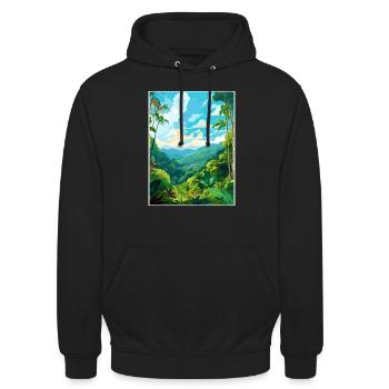 Amazone Regenwald Vintage Reiseposter Souvenir - Unisex Hoodie - Schwarz - Vorne - Alina (178cm) & Michal (187cm)