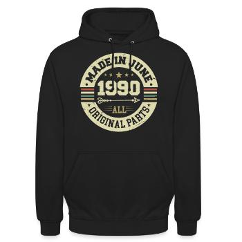 June 1990 Birthday Present June 1990 June 1990 - Unisex Hoodie - black - Front - Alina (178cm) & Michal (187cm)