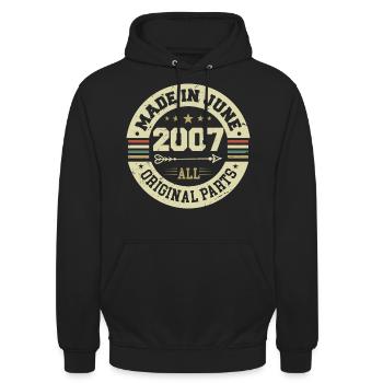 Juni 2007 Geburtstagsgeschenk Juni 2007 Juni 2007 - Unisex Hoodie - Schwarz - Vorne - Alina (178cm) & Michal (187cm)