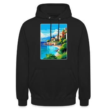 Côte d Azur Frankreich Vintage Reiseplakat Souvenir - Unisex Hoodie - Schwarz - Vorne - Alina (178cm) & Michal (187cm)